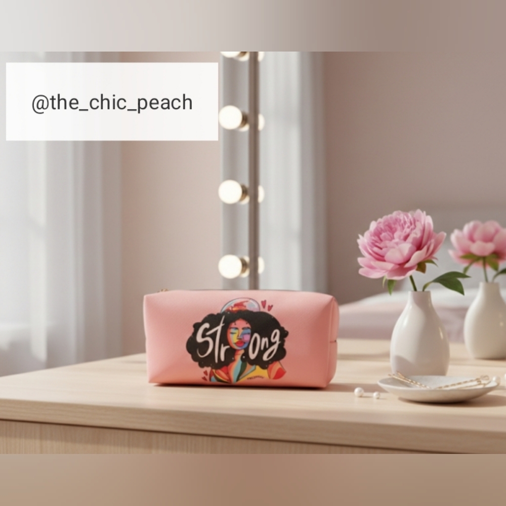 🩷$10 |  Stunning “Strong” Artist-Printed Makeup Bag – NEW!